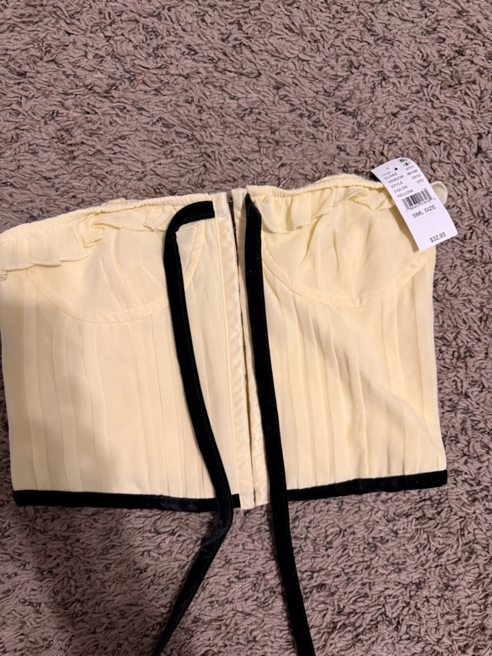 Women’s yellow Strapless Corset Crop Top with Black Trim